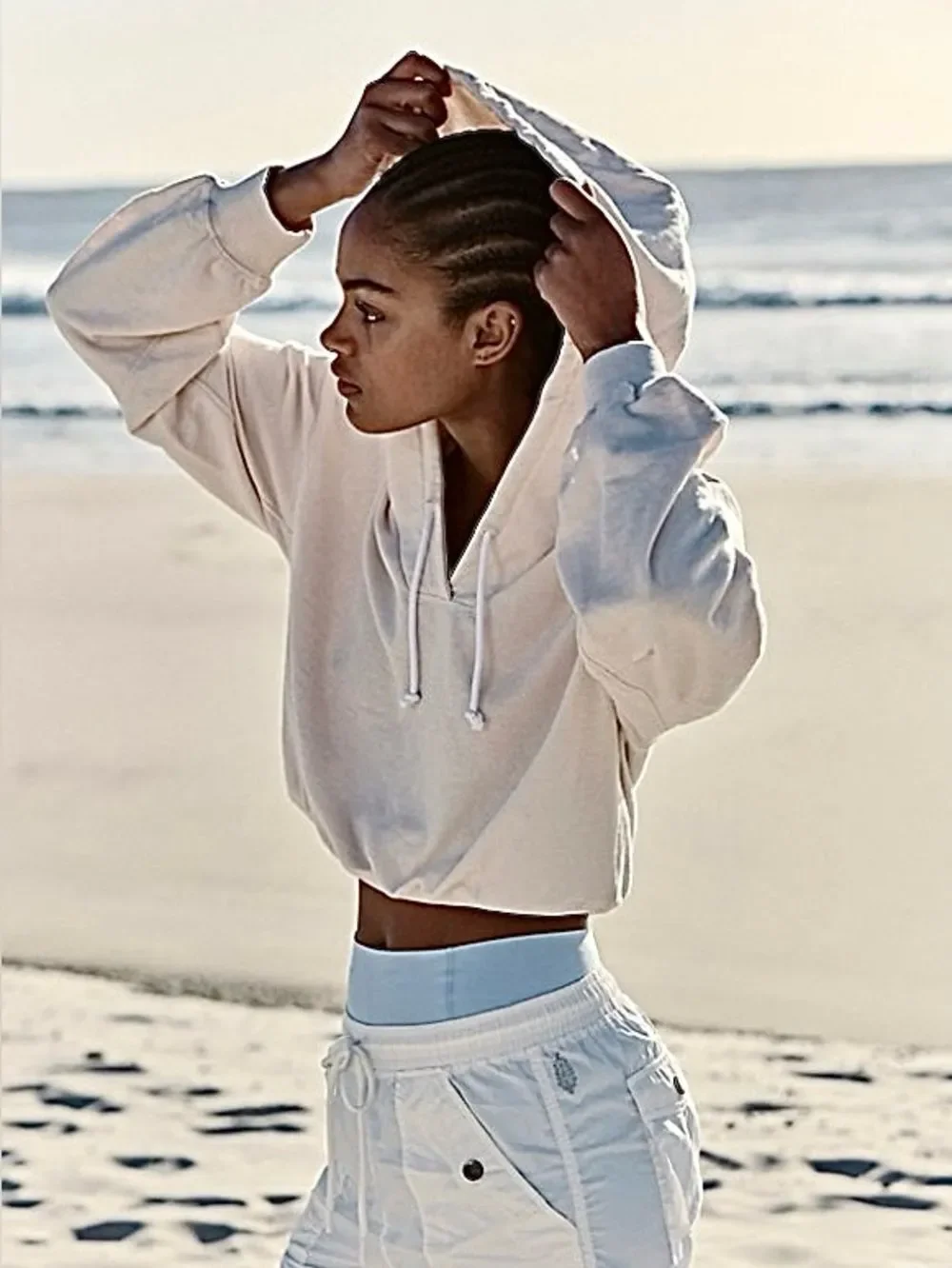 Free People Playbook Off-White Sweatshirt “Cream/Tofu” Baggie Semi-Crop Hoodie